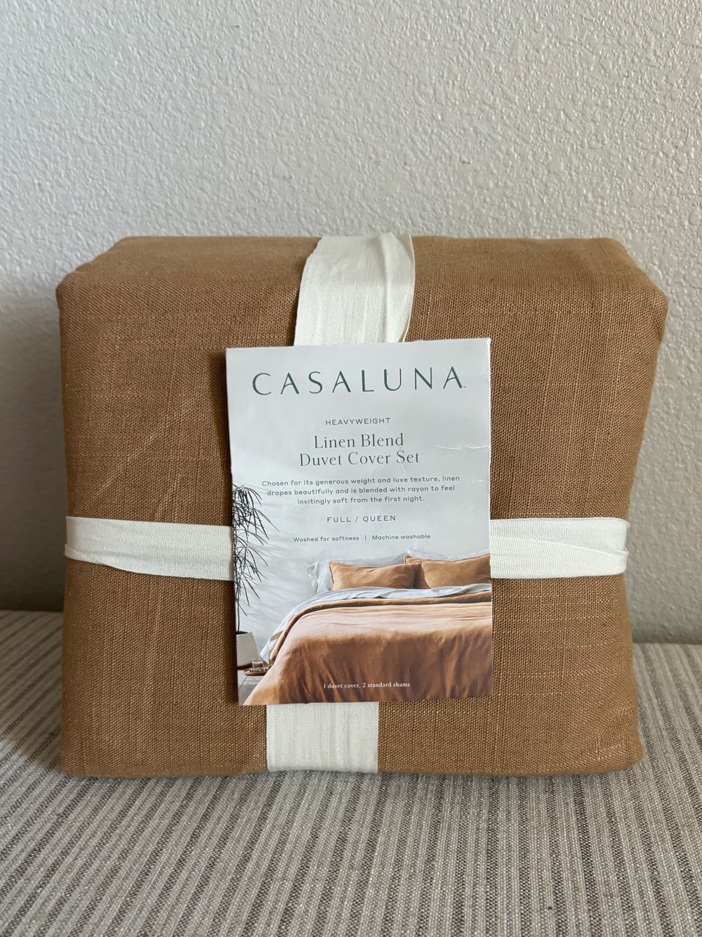 NWT Full/Queen Heavyweight Linen Blend Duvet Cover & Sham Set Warm Brown
